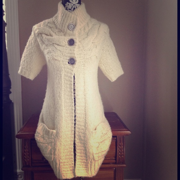 Free people long sweater cardigan cream wool knit - Picture 2 of 5